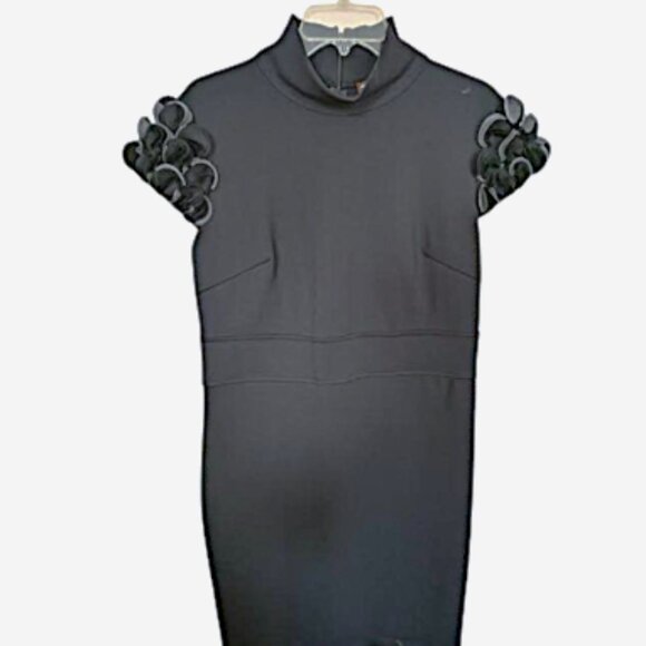 2/$30+$9.99 Shipping-NWOT Adrienne Vittadini LBD Black Rosette Cup Sleeve Dress - Picture 1 of 5